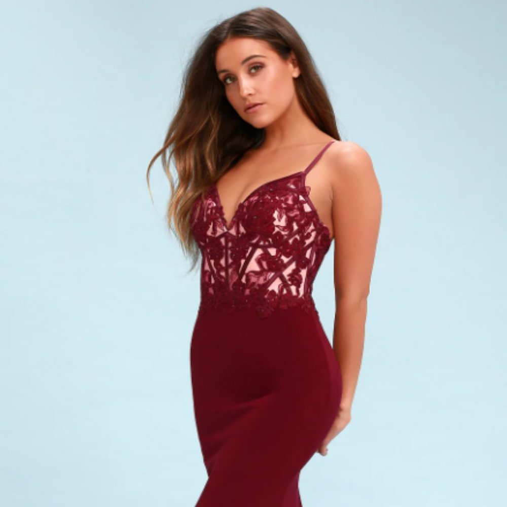 Lulu's Burgundy Embroidered Maxi Dress - Picture 2 of 6